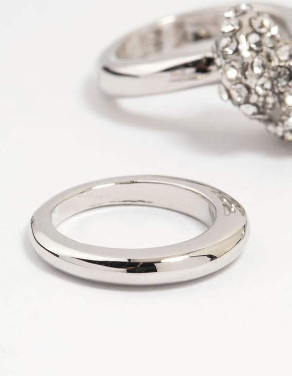 Silver Diamante Pavé & Knotted Stacking Rings 3-Pack