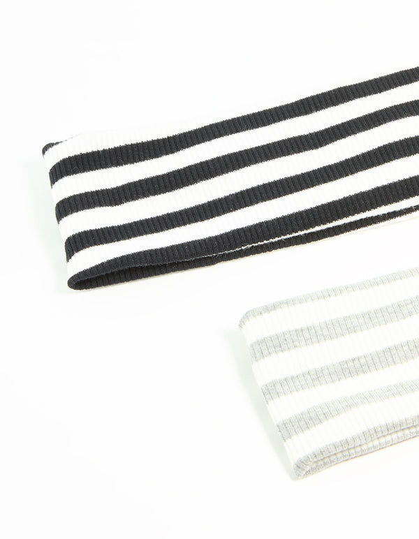 Blue, Grey & White Striped Stretch Fabric Headbands 2-Pack