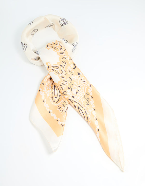 White Fabric Western Print Scarf
