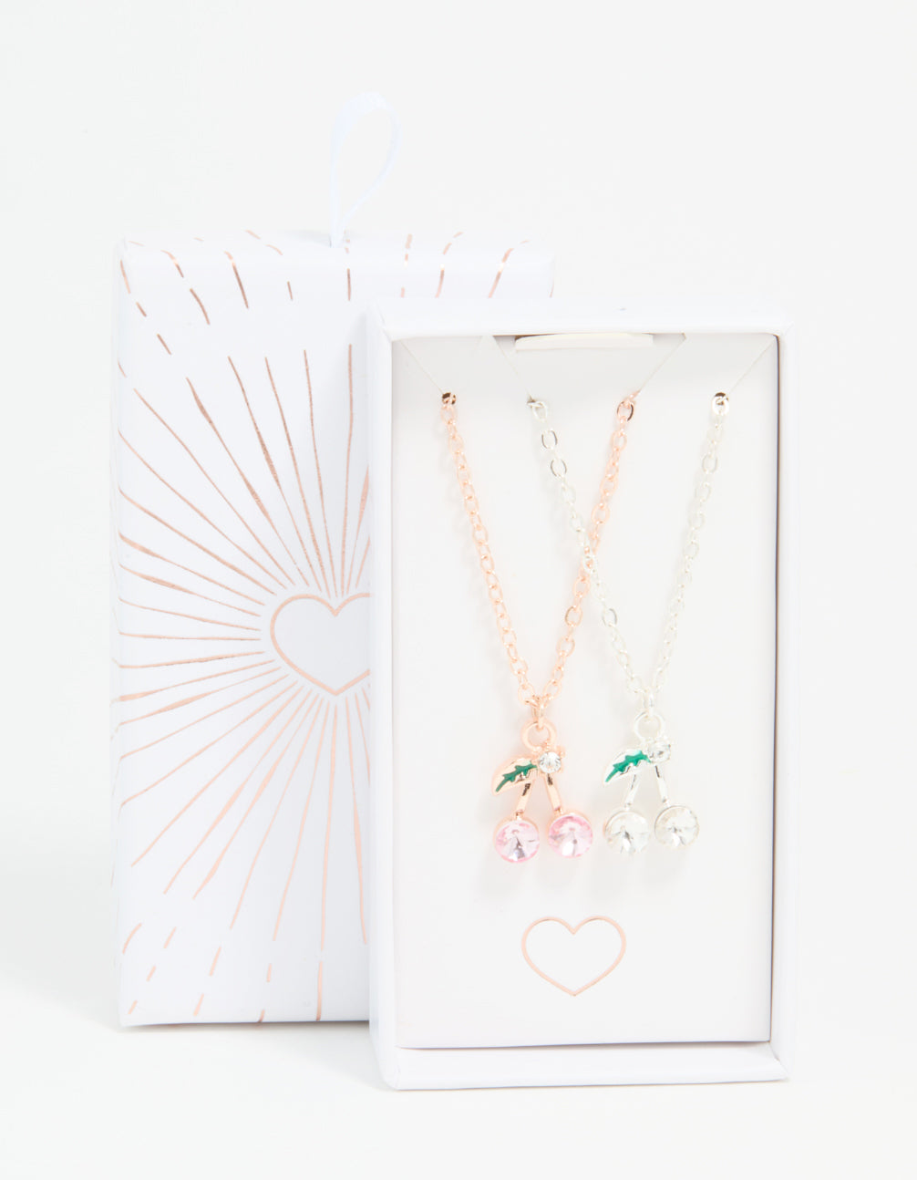Mixed Metal Cherry Diamante Pendant Necklaces 2-Pack