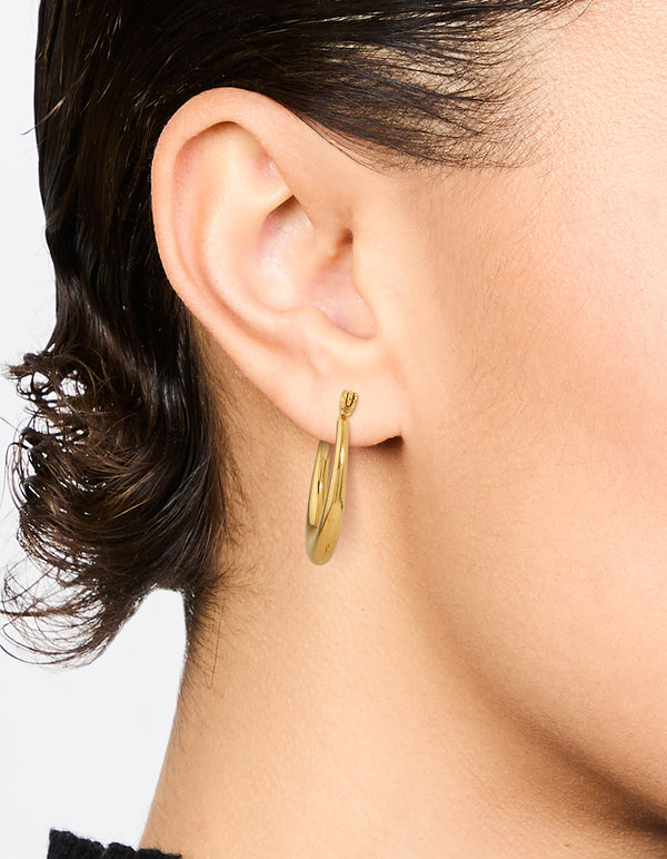 Waterproof Gold Plated Stainless Steel Crescent Hoop Earrings 18 MM