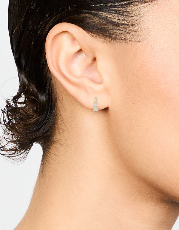 Sterling Silver Cubic Zirconia Princess Cut Drop Earrings