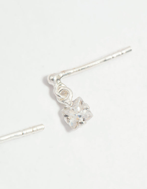 Sterling Silver Cubic Zirconia Princess Cut Drop Earrings