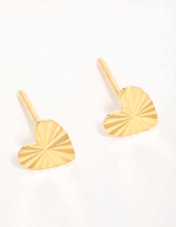 Gold Plated Sterling Silver Ribbed Heart Stud Earrings