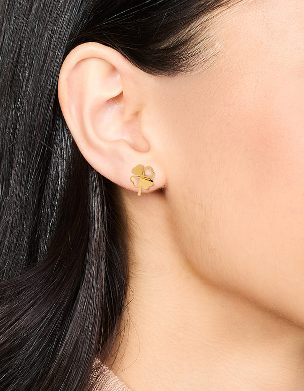 Waterproof Gold Plated Stainless Steel Heart Clover Stud Earrings
