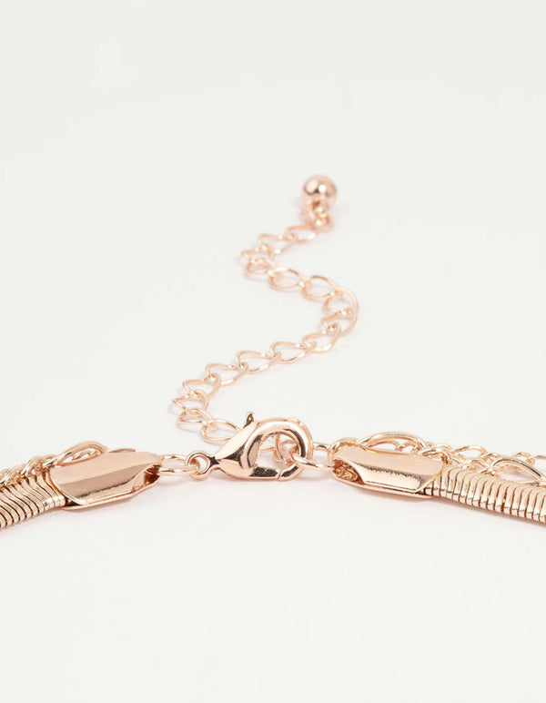 Rose Gold Figaro Heart Locket Layered Necklace