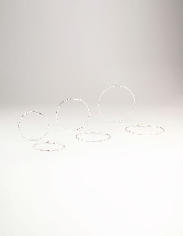 Silver Diamante Hoop Earrings 3-Pack