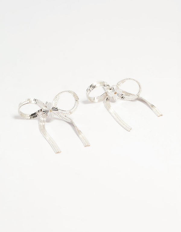 Silver Snake Chain Bow Stud Earrings