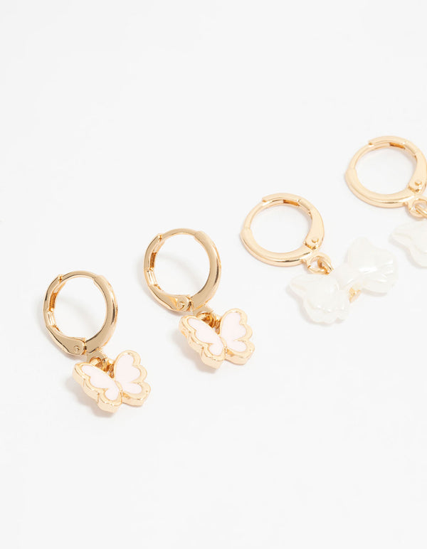 Kids Gold Bow & Heart Huggie Earrings 3-Pack