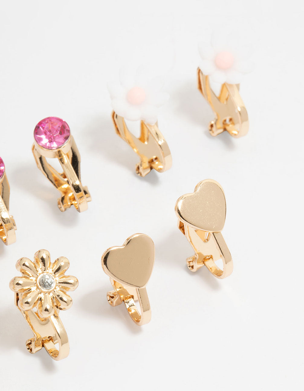 KIds Gold Pom Pom Flower & Butterfly Clip On Earrings 3-Pack