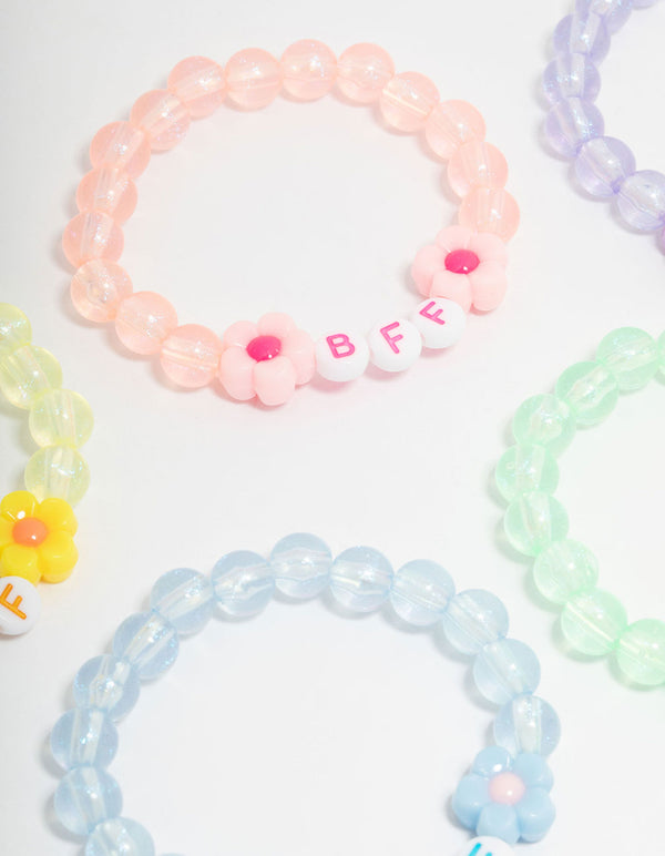 Kids Pastel Beaded Best Friends Flower Bracelets 5-Pack