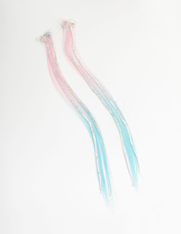 Kids Pink & Blue Faux Hair Butterfly Shaker Clips 2-Pack