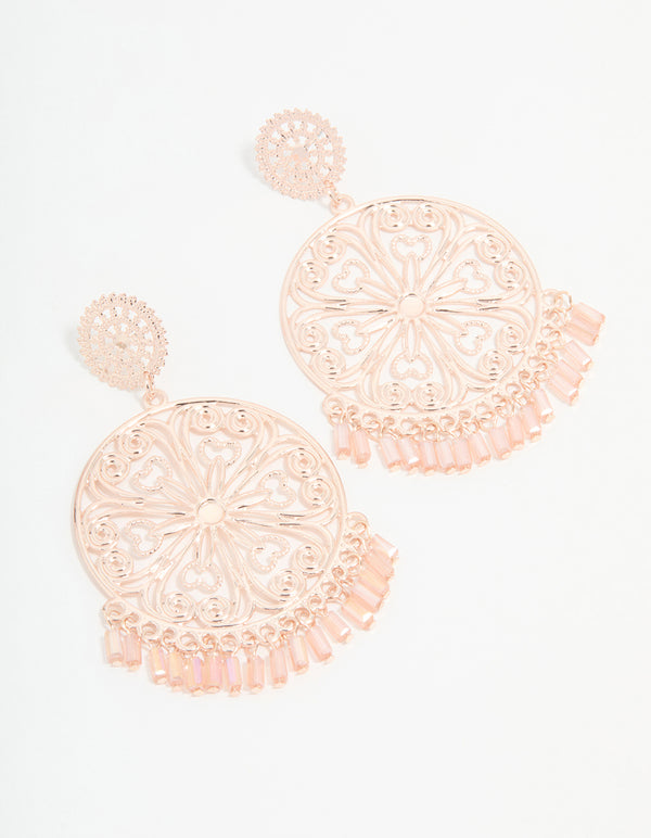 Rose Gold Laser Cut Circle Drop Earrings