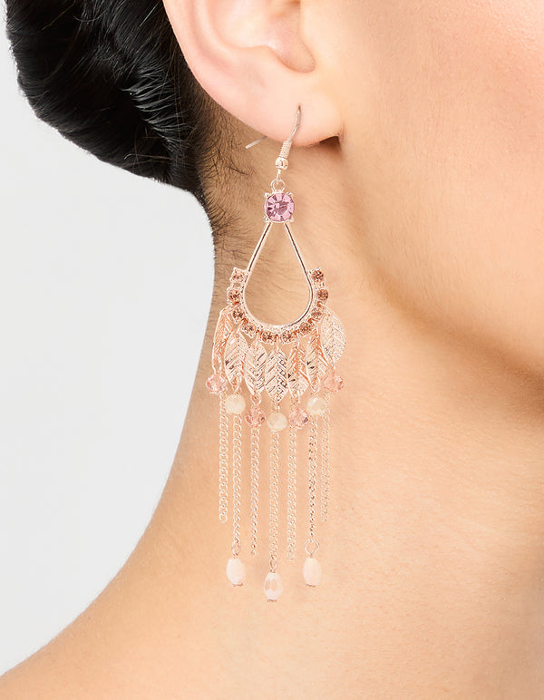 Rose Gold Flower Tassel Drop Earrings