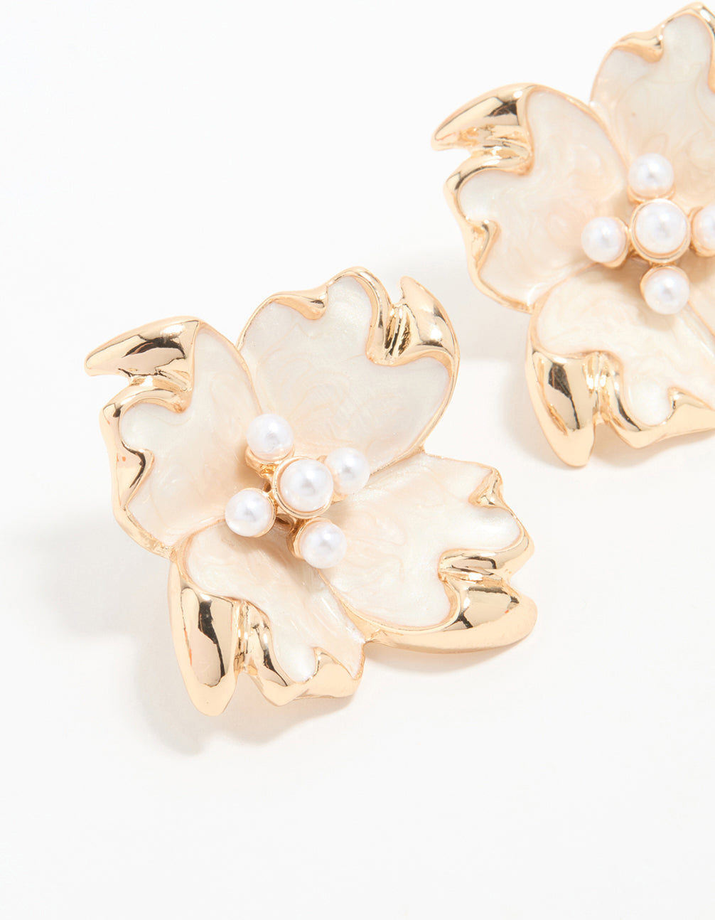 Gold Edged Flower Stud Earrings