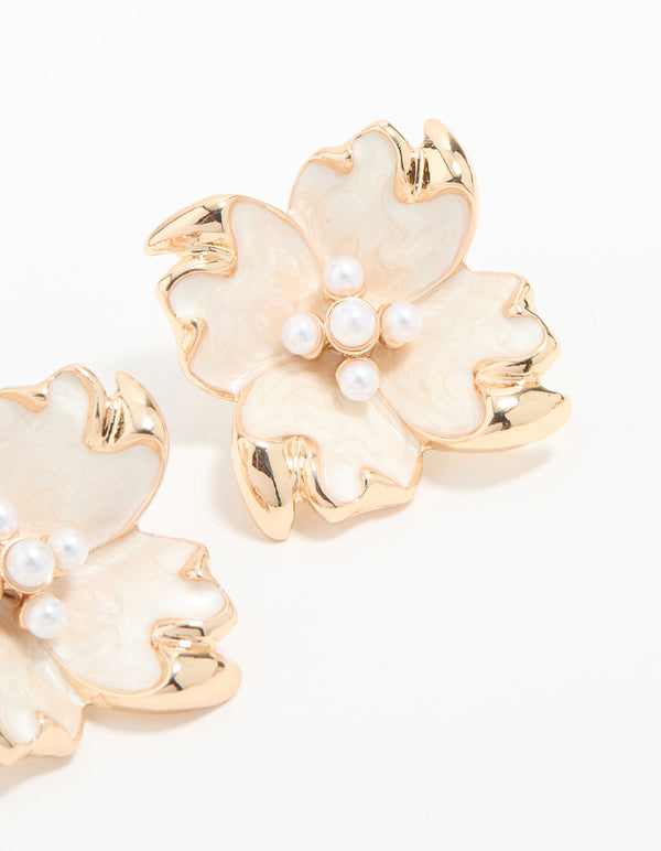 Gold Edged Flower Stud Earrings