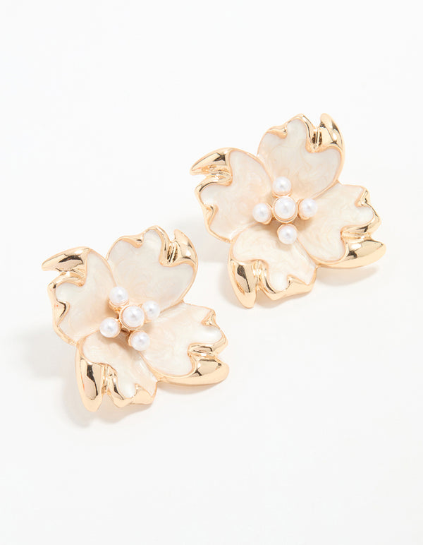 Gold Edged Flower Stud Earrings