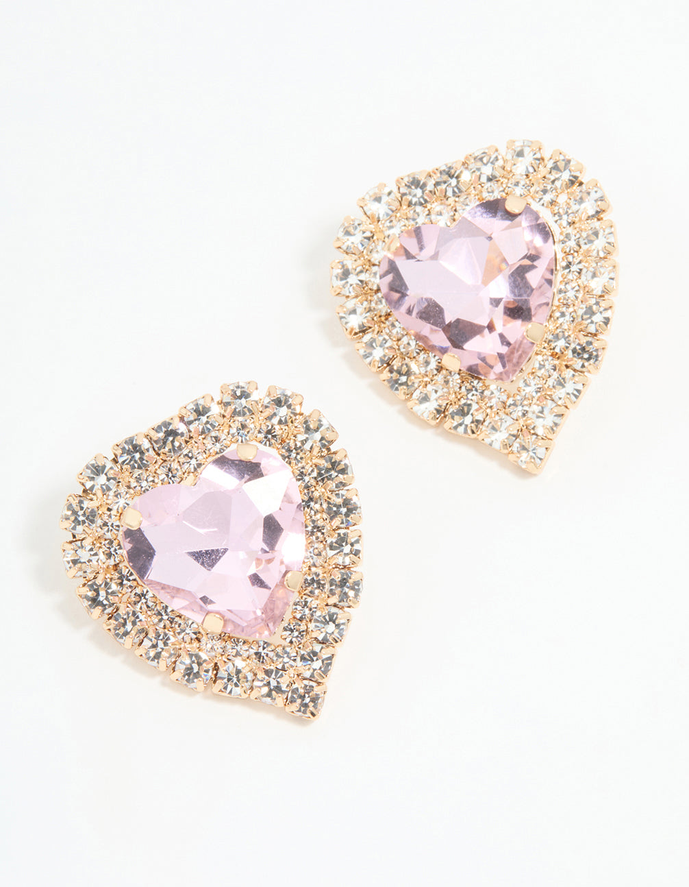 Rose Gold Diamante Pink Heart Stud Earrings