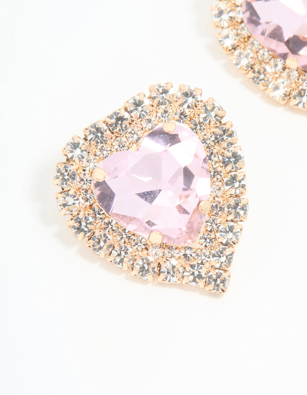Rose Gold Diamante Pink Heart Stud Earrings