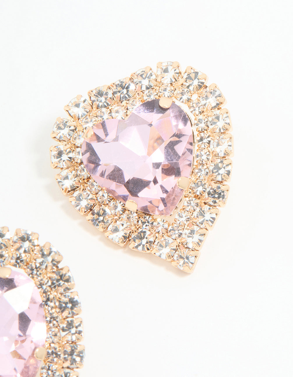 Rose Gold Diamante Pink Heart Stud Earrings