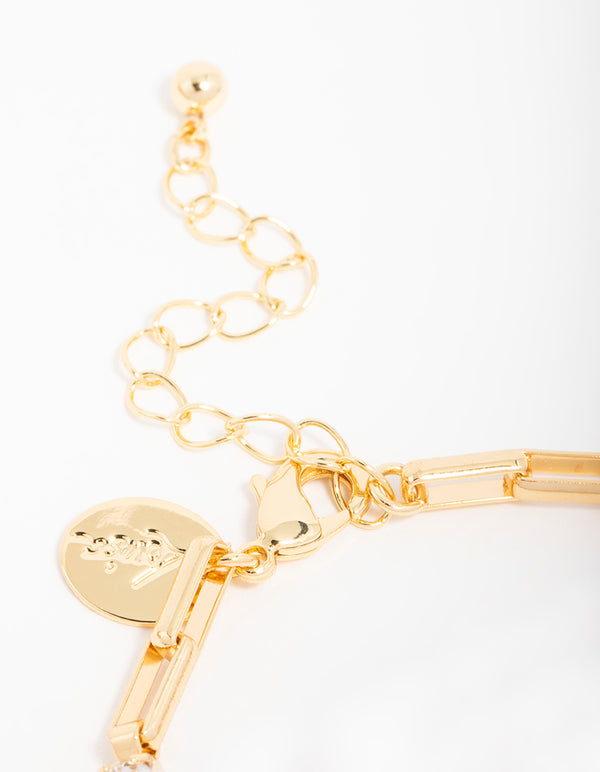 Gold Plated Cubic Zirconia Rectangle Open Link Bracelet