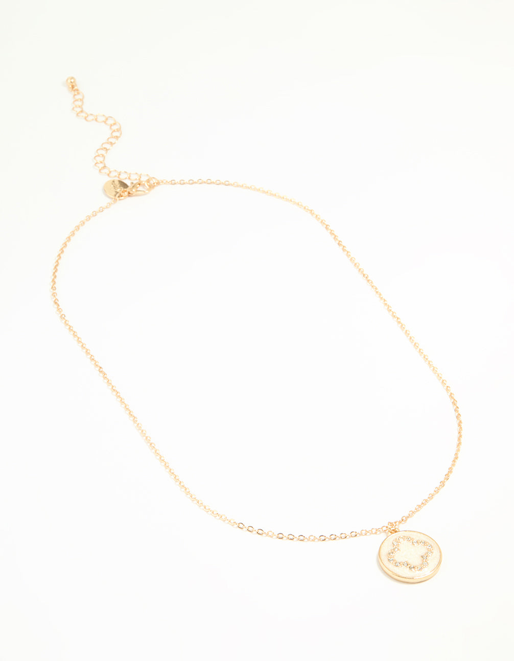 Gold Cubic Zirconia Flower Coin Pendant Necklace