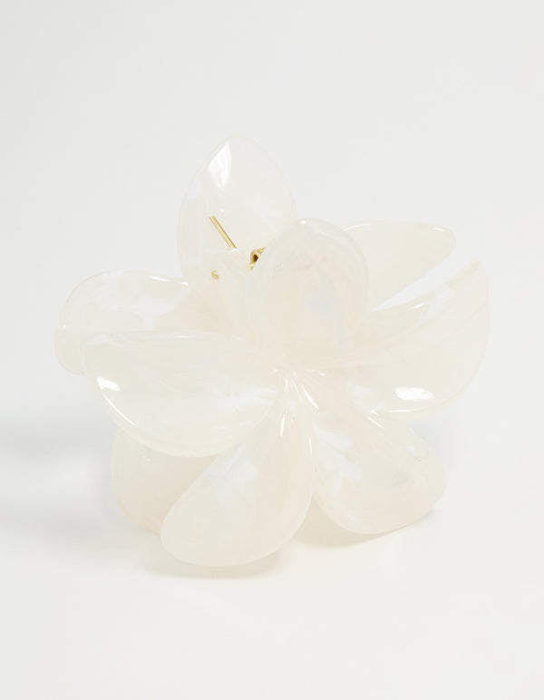 White Marble Frangipani Hair Claw Clip