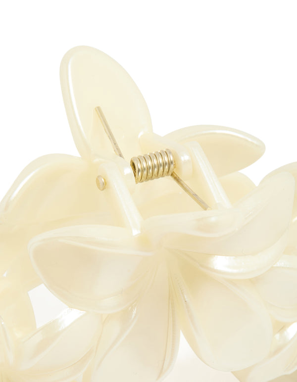 Cream Frangipani Flowers Hair Claw Clip