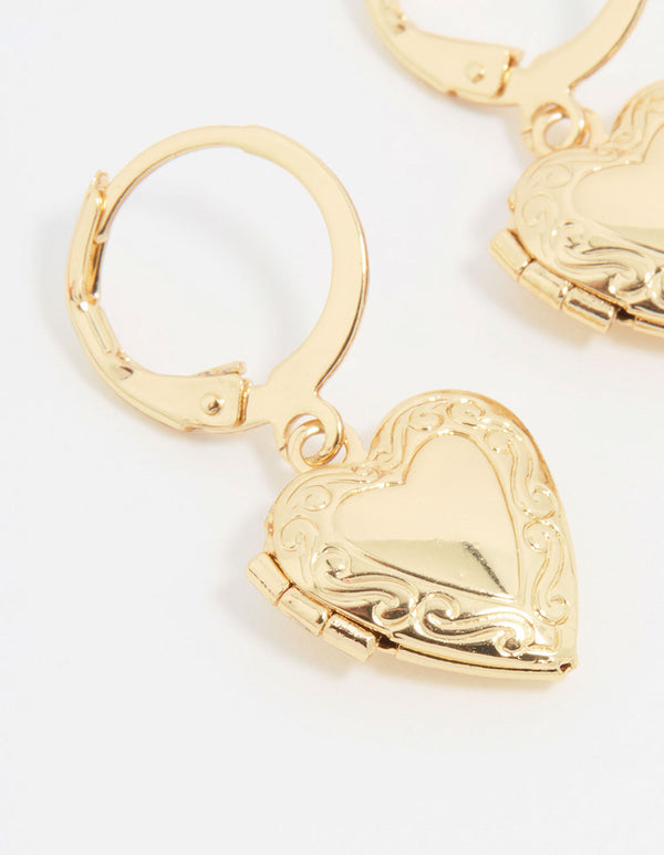 Gold Mini Locket Drop Earrings
