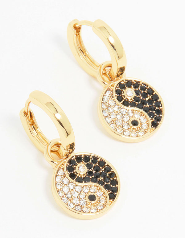 Gold Plated Sparkle Yin Yang Drop Earrings