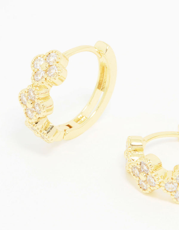 Gold Cubic Zirconia Petal Hoop Earrings