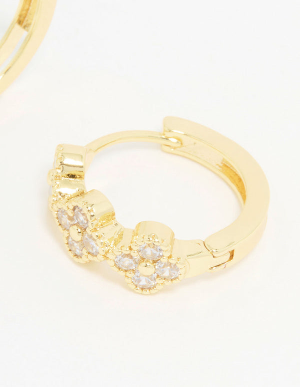 Gold Plated Cubic Zirconia Petal Hoop Earrings