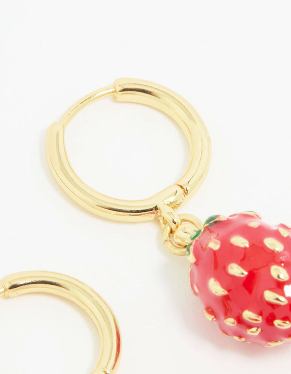 Gold Plated Strawberry Drop Earrings