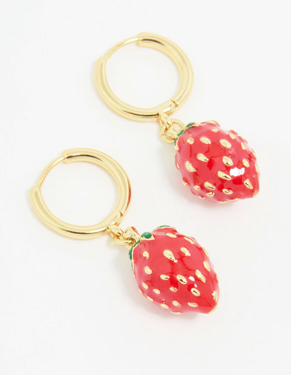 Gold Plated Strawberry Drop Earrings