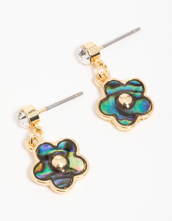 Gold Blue & Green Bubble Flower Drop Earrings