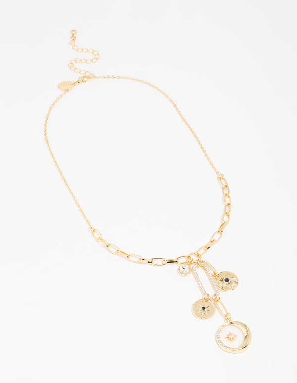 Gold Triple Coin Heart Necklace