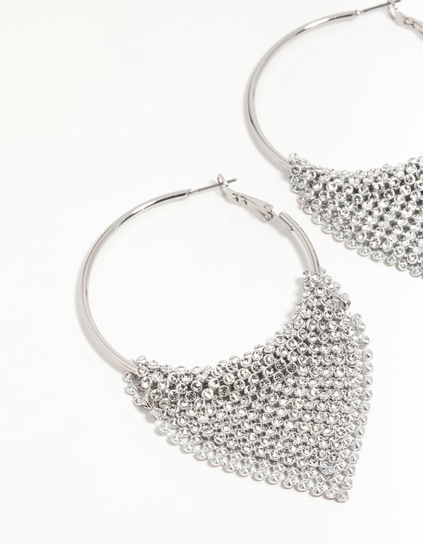 Silver Diamante Drop Hoop Earrings