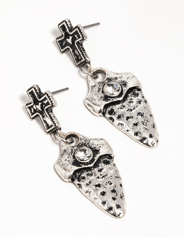 Silver Cross Dagger Drop Earrings