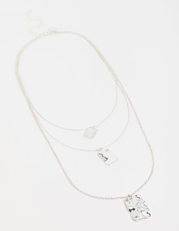 Silver Rectangle Pendants Layered Necklace