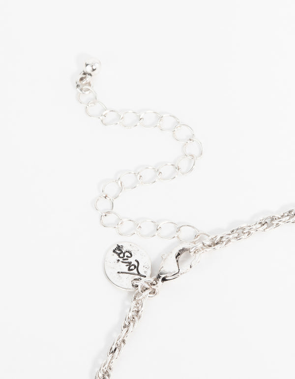 Silver Textured Black Stone Rhombus Y-Necklace