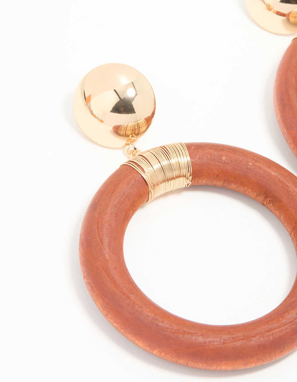 Brown & Gold Oval Wrapped Drop Earrings