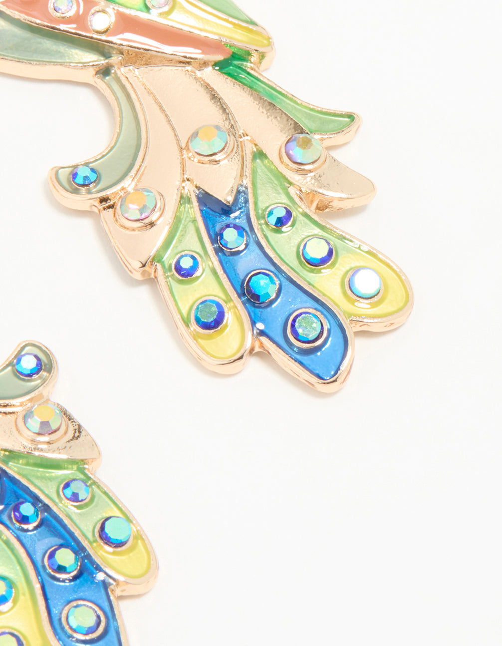 Gold Multi-Coloured Peacock Drop Earrings