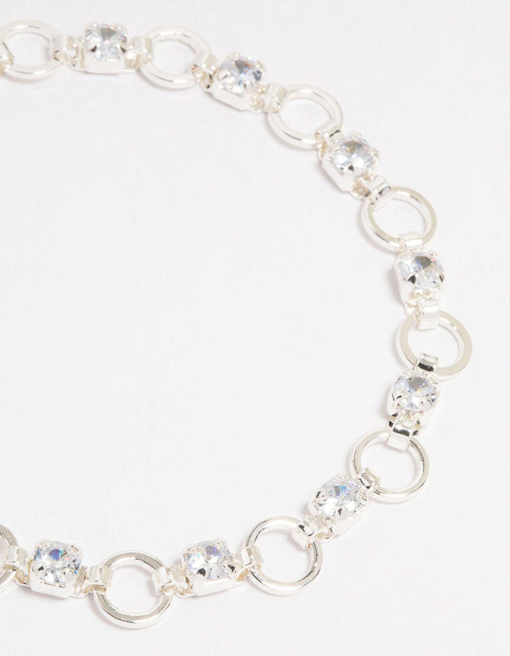 Silver Plated Brass Cubic Zirconia Alternating Link Bracelet