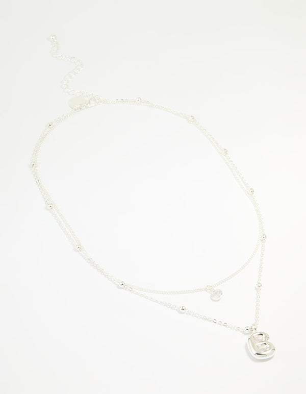Silver Plated Cubic Zirconia & Bubble Letter B Layered Necklace