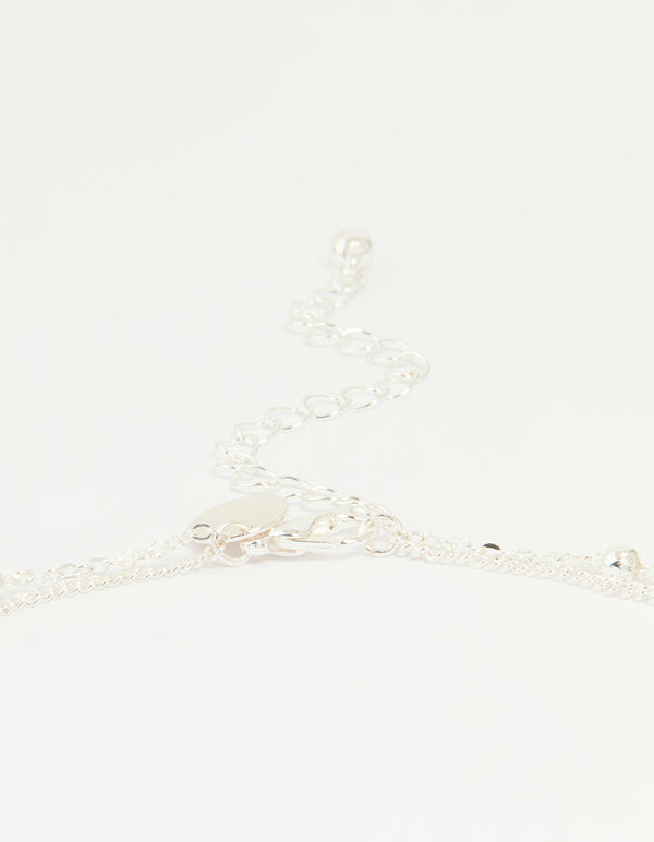 Silver Plated Cubic Zirconia & Bubble Letter B Layered Necklace