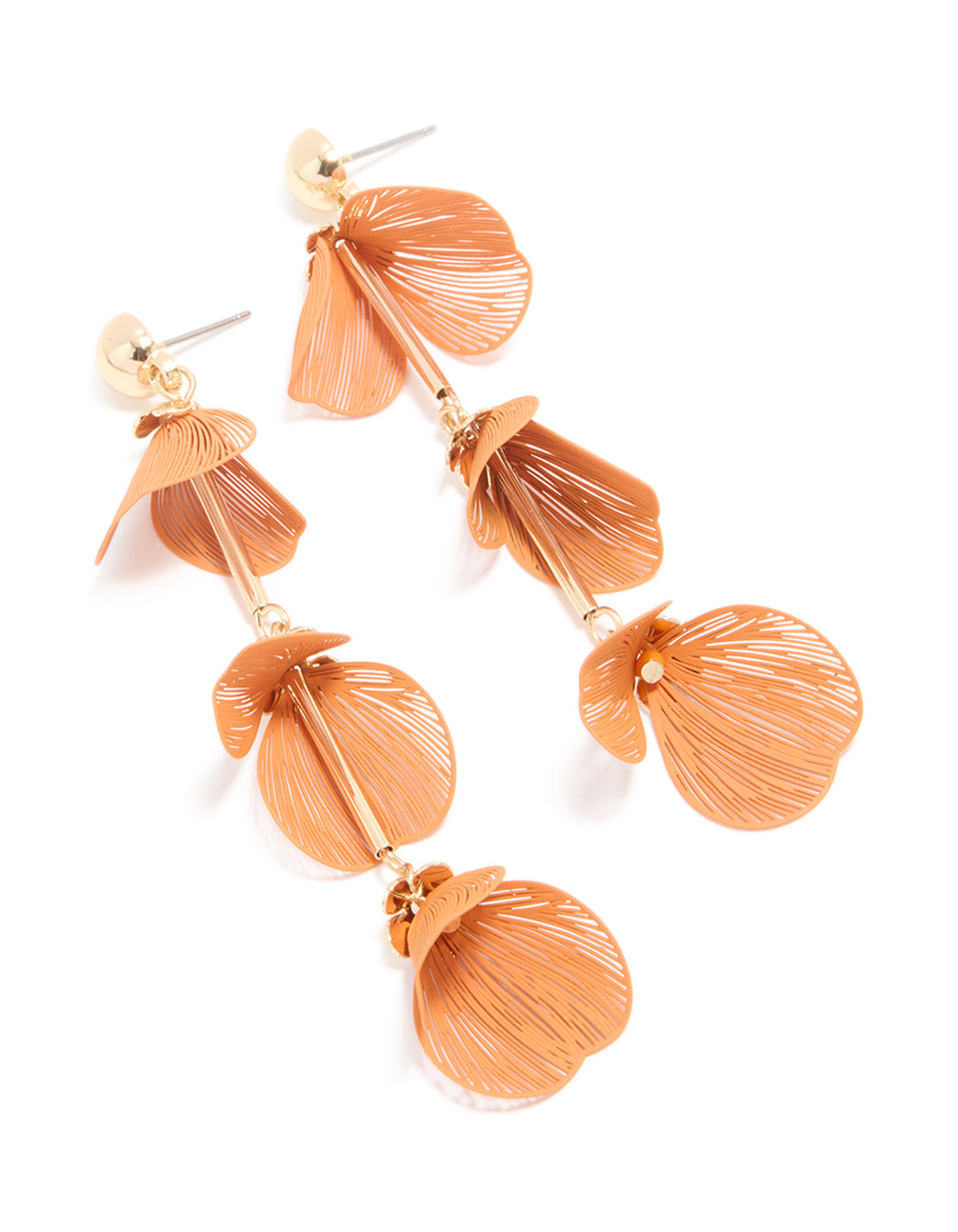 Gold Orange Flower Petal Drop Earrings