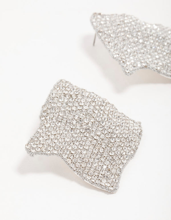 Silver Diamante Pavé Ripple Stud Earrings