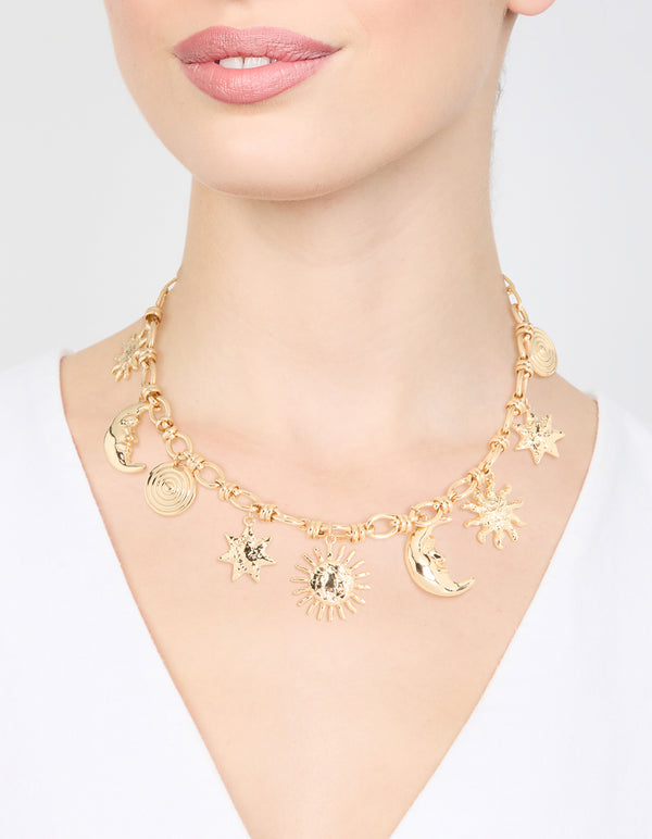 Gold Molten Celestial Charm Necklace