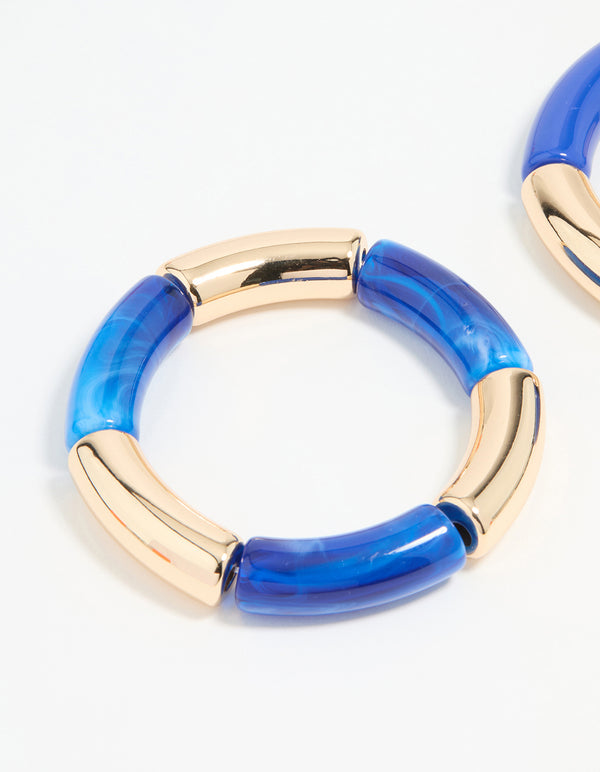 Gold Blue Acrylic Stretch Bangles 2-Pack