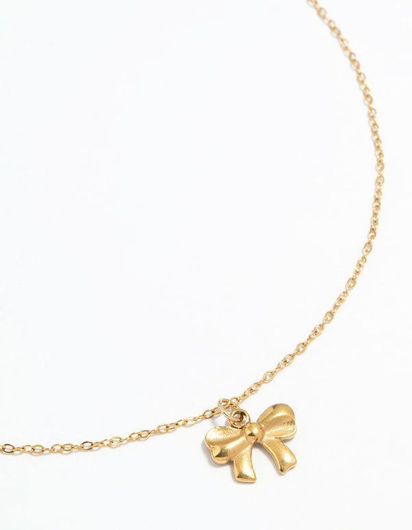 Waterproof Gold Plated Stainless Steel Bow Pendant Necklace